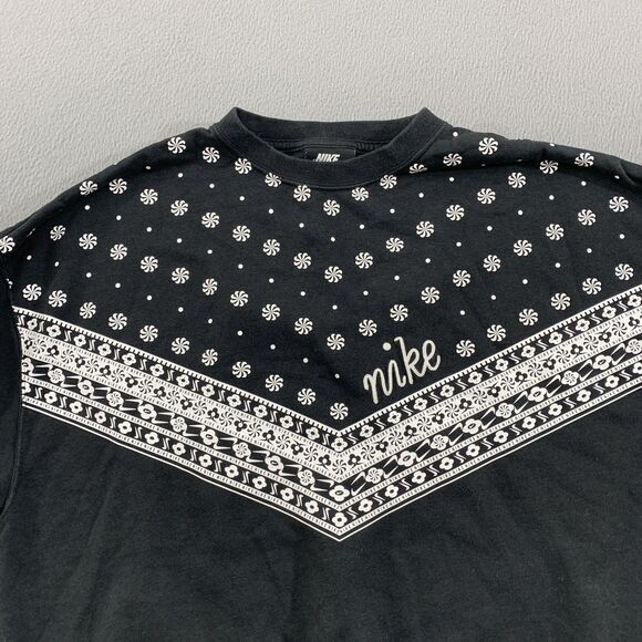 Nike Sweatshirt Mens Small Black Crewneck Bandana Paisley Chevron CU5948-010 - Picture 2 of 15